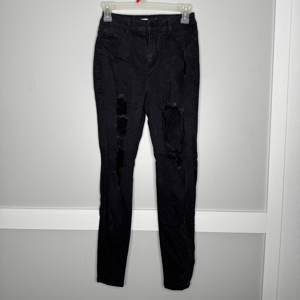 Encore Jeans Skinny Womens Size 5 Black Distressed High Rise Stretch V2111BK